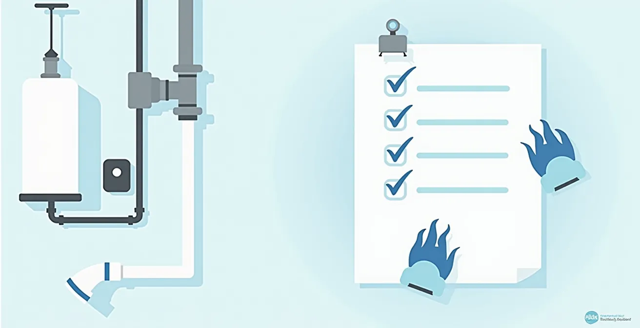 Checklist visuelle et schématique d'une inspection rapide de plomberie résidentielle au Québec.