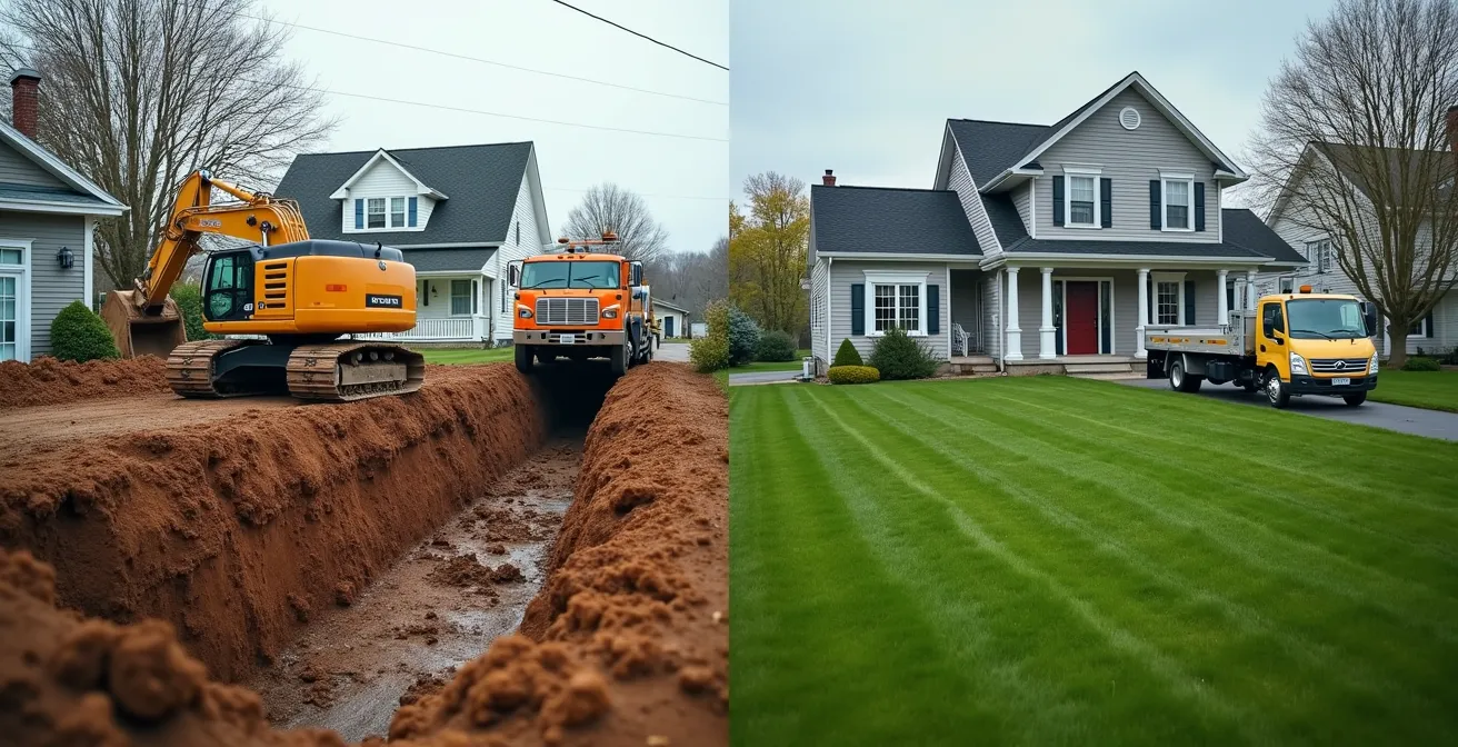 Comparaison visuelle entre chantier d'excavation et installation de gainage