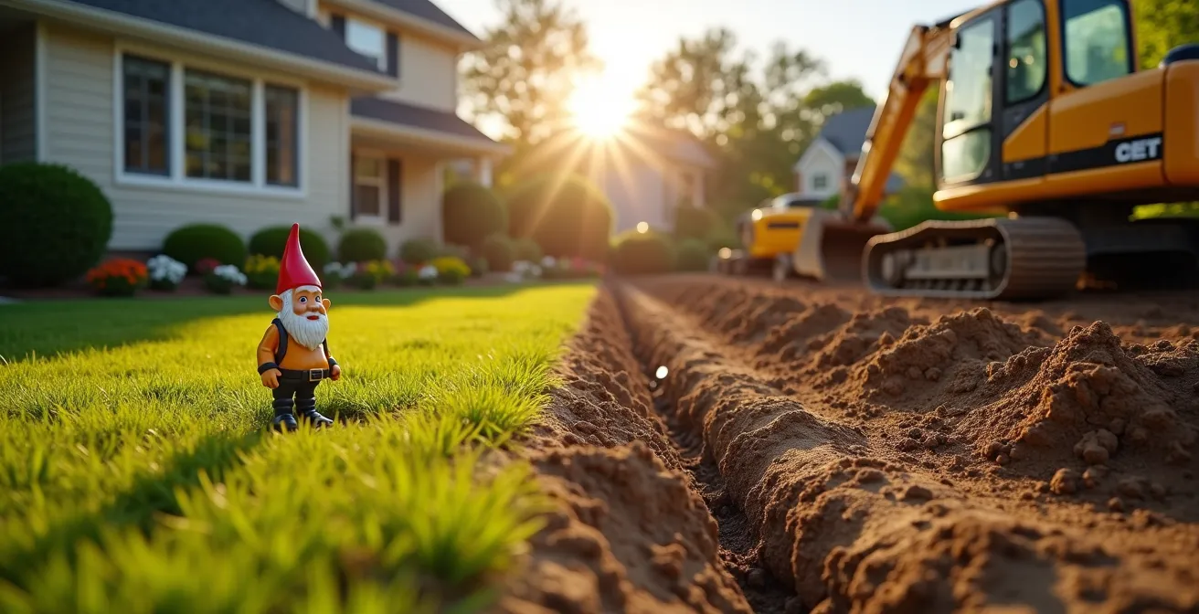 Vue comparative montrant les méthodes de gainage et d'excavation pour la réparation d'un drain