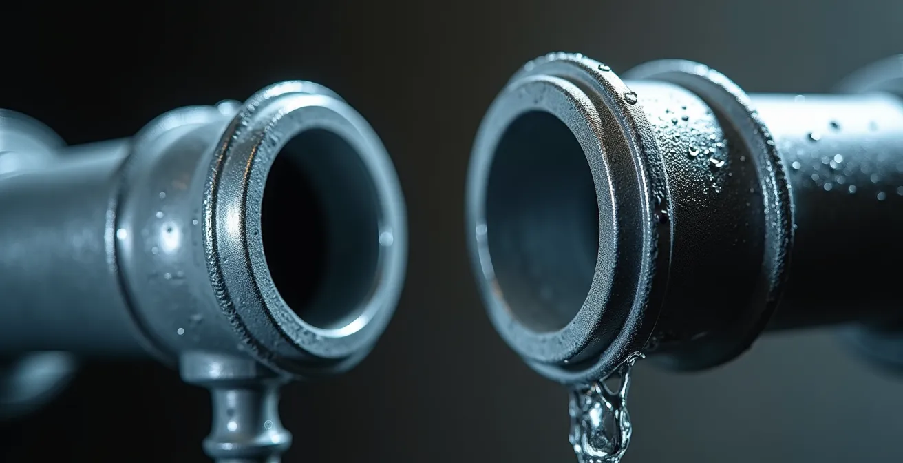 Comparaison visuelle entre un siphon en S interdit et un siphon en P conforme au code de plomberie