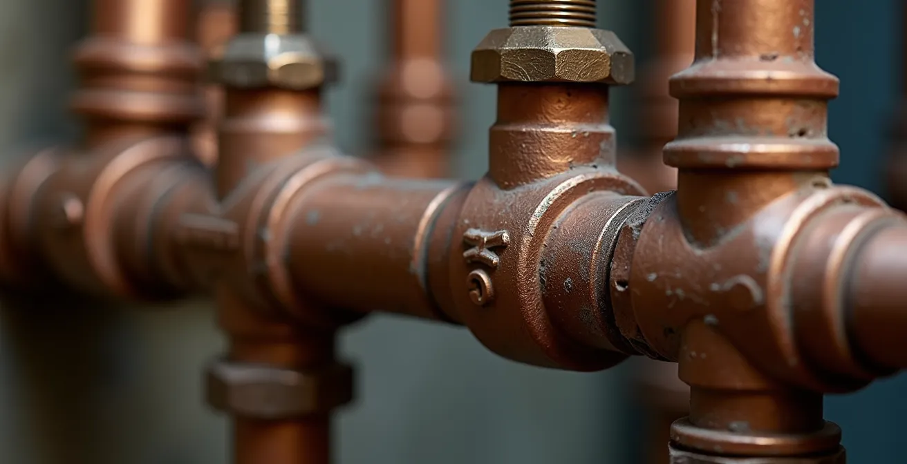 Vue détaillée en gros plan de raccords de plomberie montrant les points d'inspection critiques
