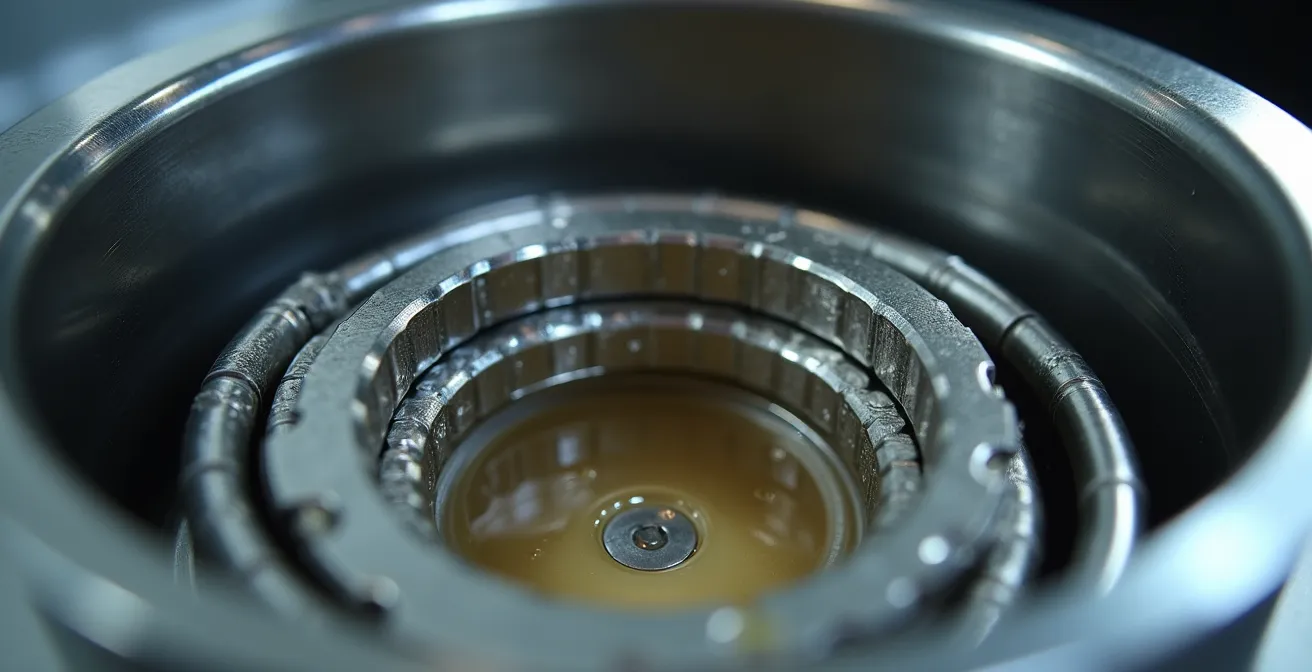 Vue détaillée d'un intercepteur de graisse commercial en acier inoxydable dans une cuisine de restaurant québécois