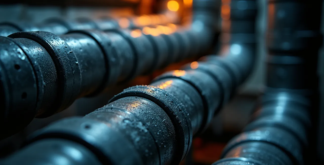 Système de conduits de distribution d'air chaud dans une maison québécoise montrant les zones de perte thermique