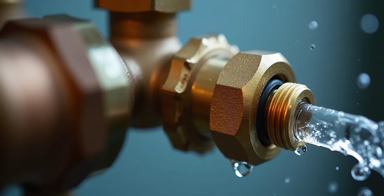 Gros plan sur une valve thermostatique installée sur un système de plomberie résidentiel